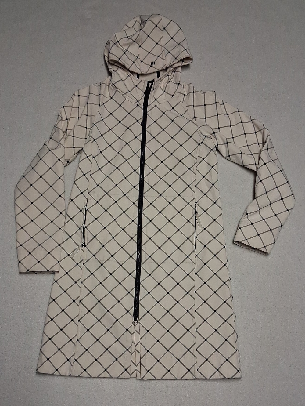 lululemon athletica Cream Hooded Grid-Print Trench Coat